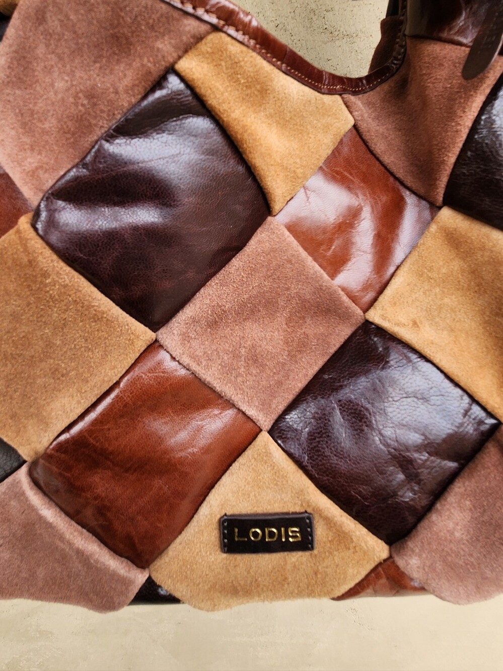 Lodis Patchwork Leather Hobo Bag in Multi Brown Tones - Picture 11 of 12